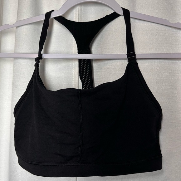 Athleta Sports Bra Black Mesh Details Thin Strap Racerback S Running Gym Workout - Picture 1 of 8